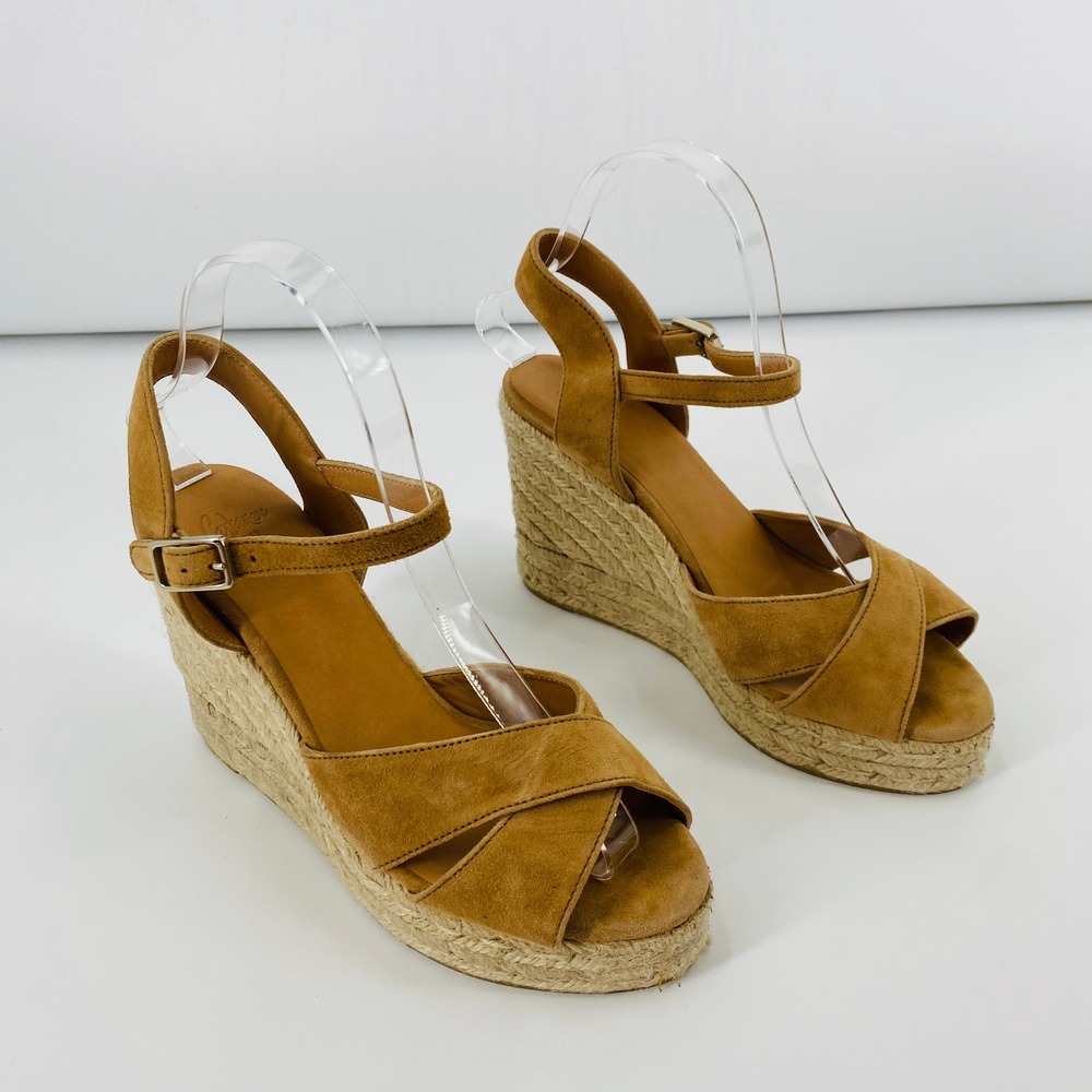 Castaner Espadrille Wedge Sandals Women 38 Tan Suede Ankle Strap Platform